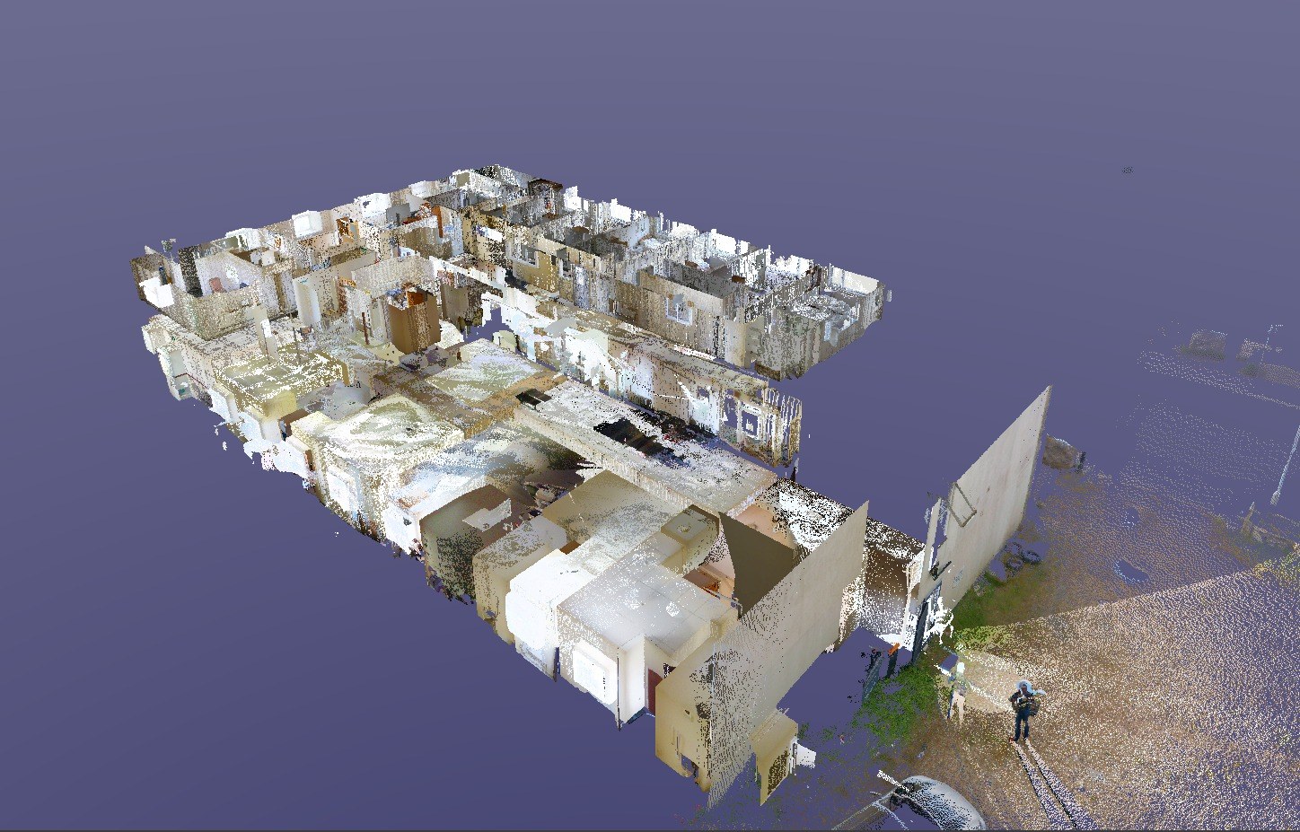 Point cloud cut-away of Portland Lodge hotel, Dorset, showing the internal layout
